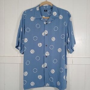 Uniqlo Disney Button Front Shirt Mens Medium Blue Mickey Mouse Rayon Camp Collar